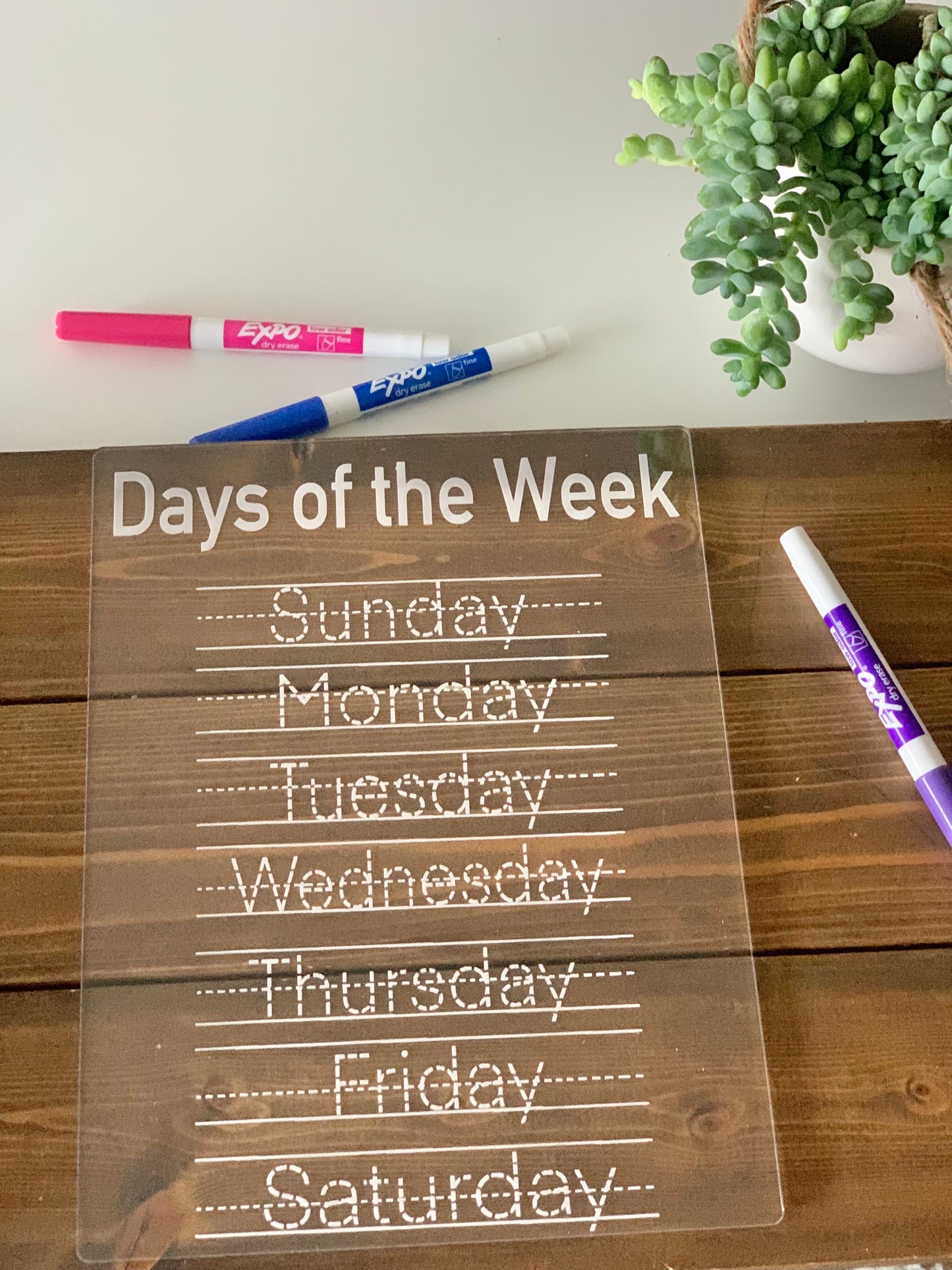 Days of the Week Acrylic Dry Erase Board