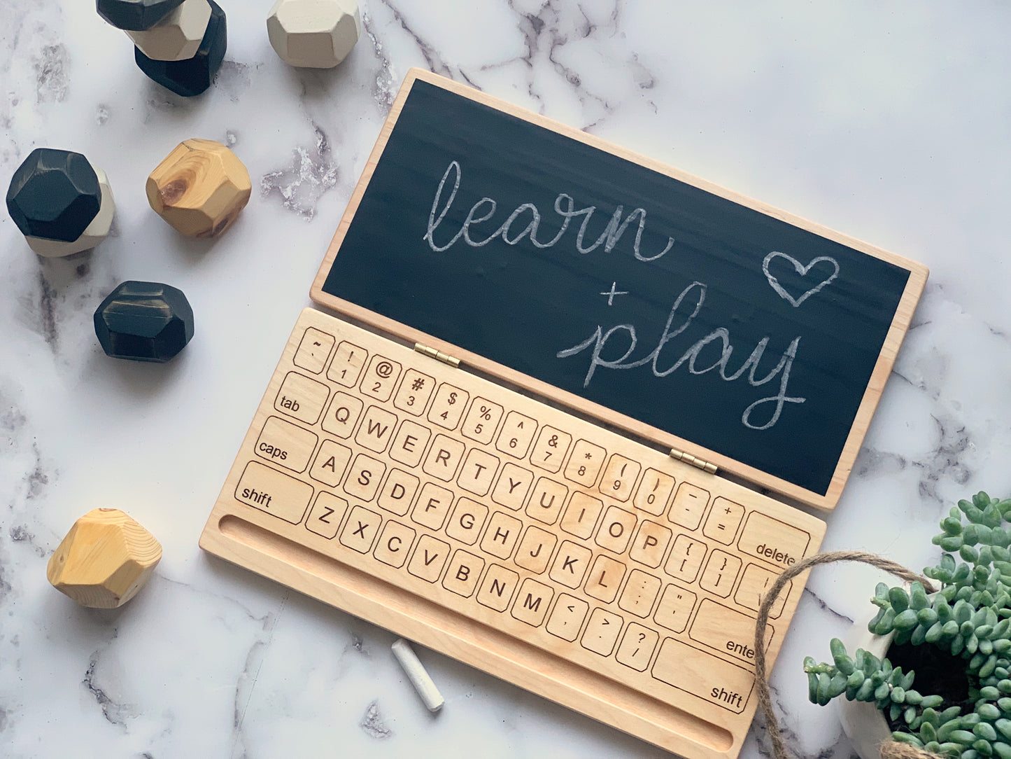 Wooden Laptop Toy Computer with Chalkboard