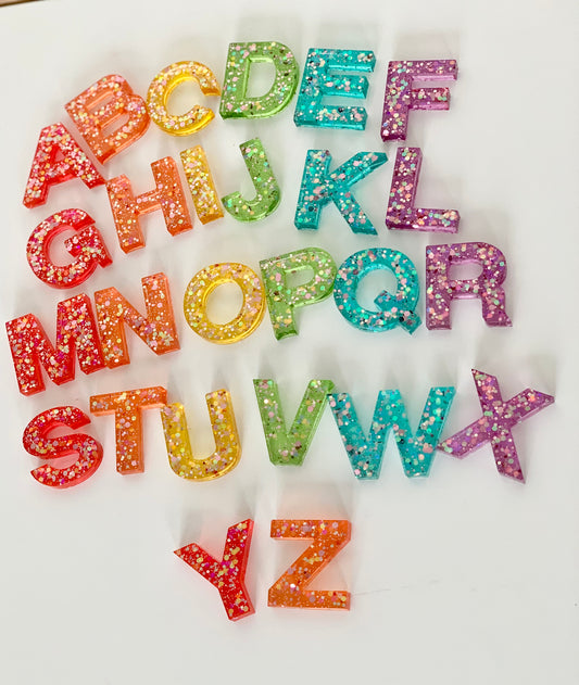 Rainbow Glitter Resin Uppercase Alphabet • Movable Alphabet Set • Fits Resin Letter Flisat Insert