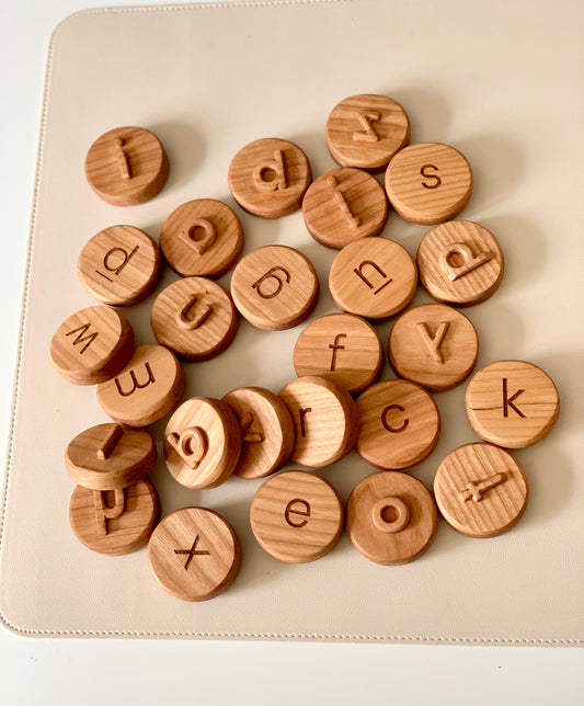 Lowercase Alphabet Play Dough Stampers — Cherry Wood