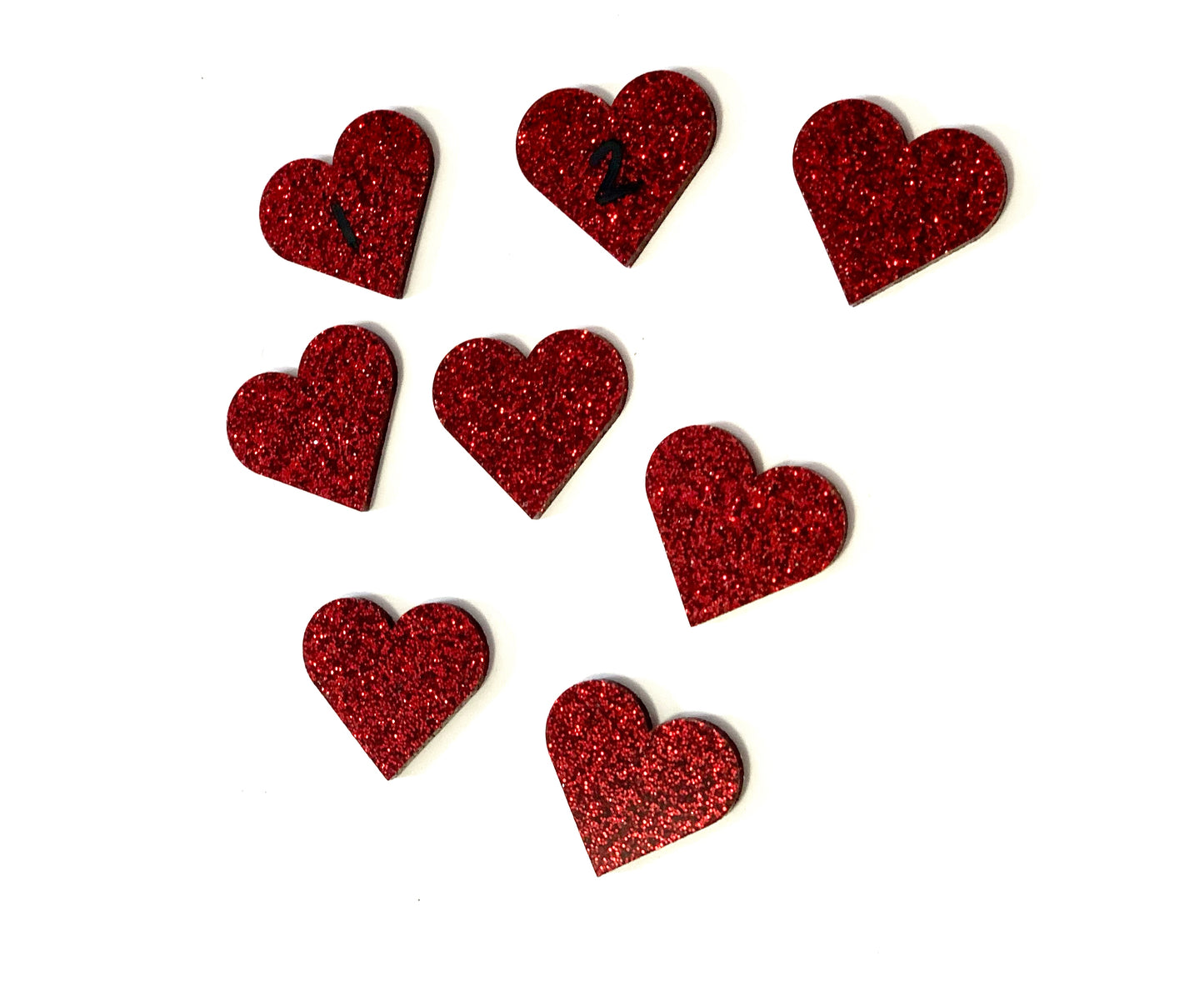 Little Dry Erasables - Mini Glitter Red Heart Acrylic Shapes / Loose Parts