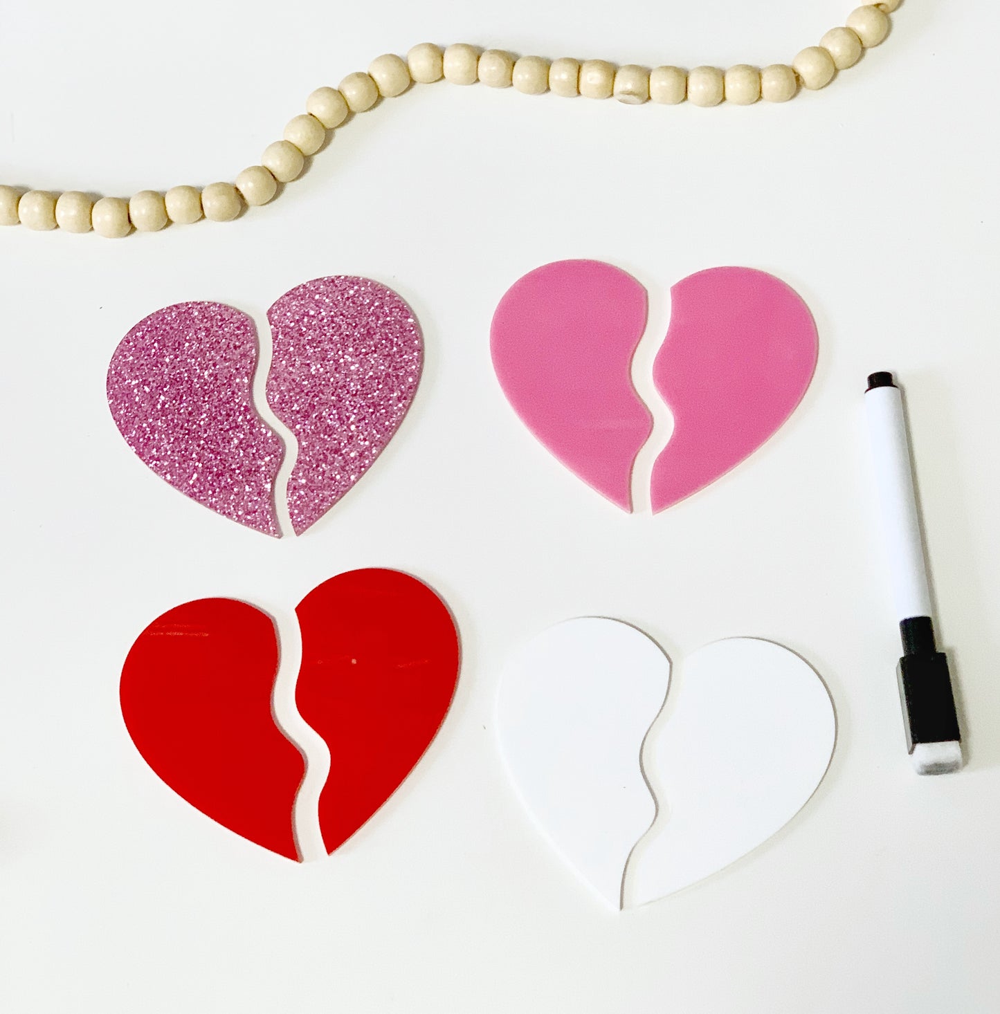 Little Dry Erasables - Broken Hearts - Set of 4 hearts / 8 pcs - more colours available