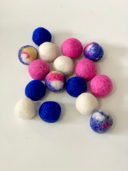 Felt Balls - Blue, Pink, White, Tye Dye