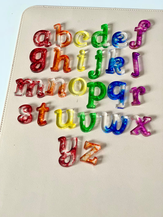 Rainbow Resin Lowercase Alphabet • Movable Alphabet Set • Cursive Style