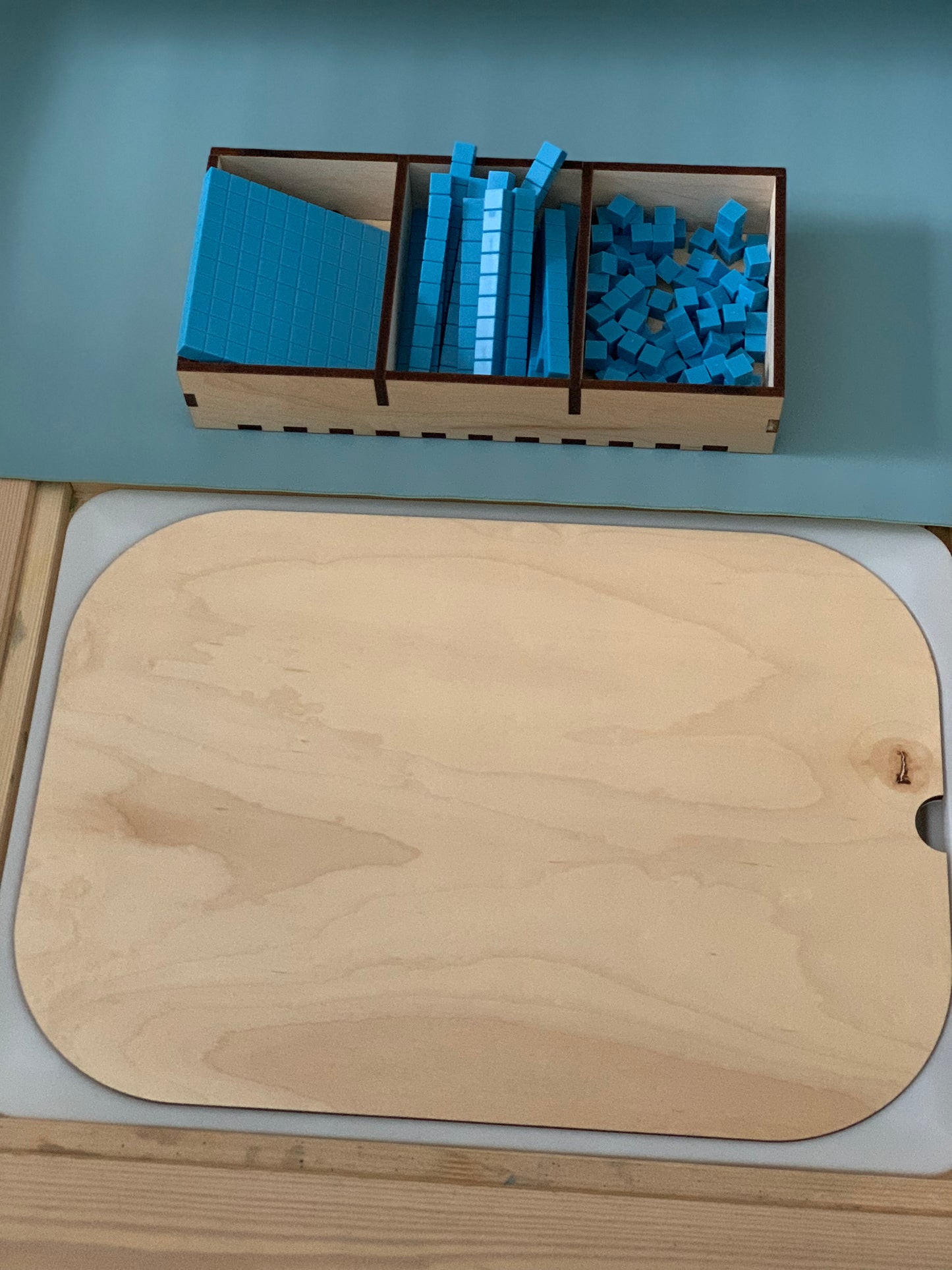 Flisat Table Top Insert for Base 10 Blocks, White Acrylic is Dry Erasable, Double Sided - Plain Wood on Opposite Side