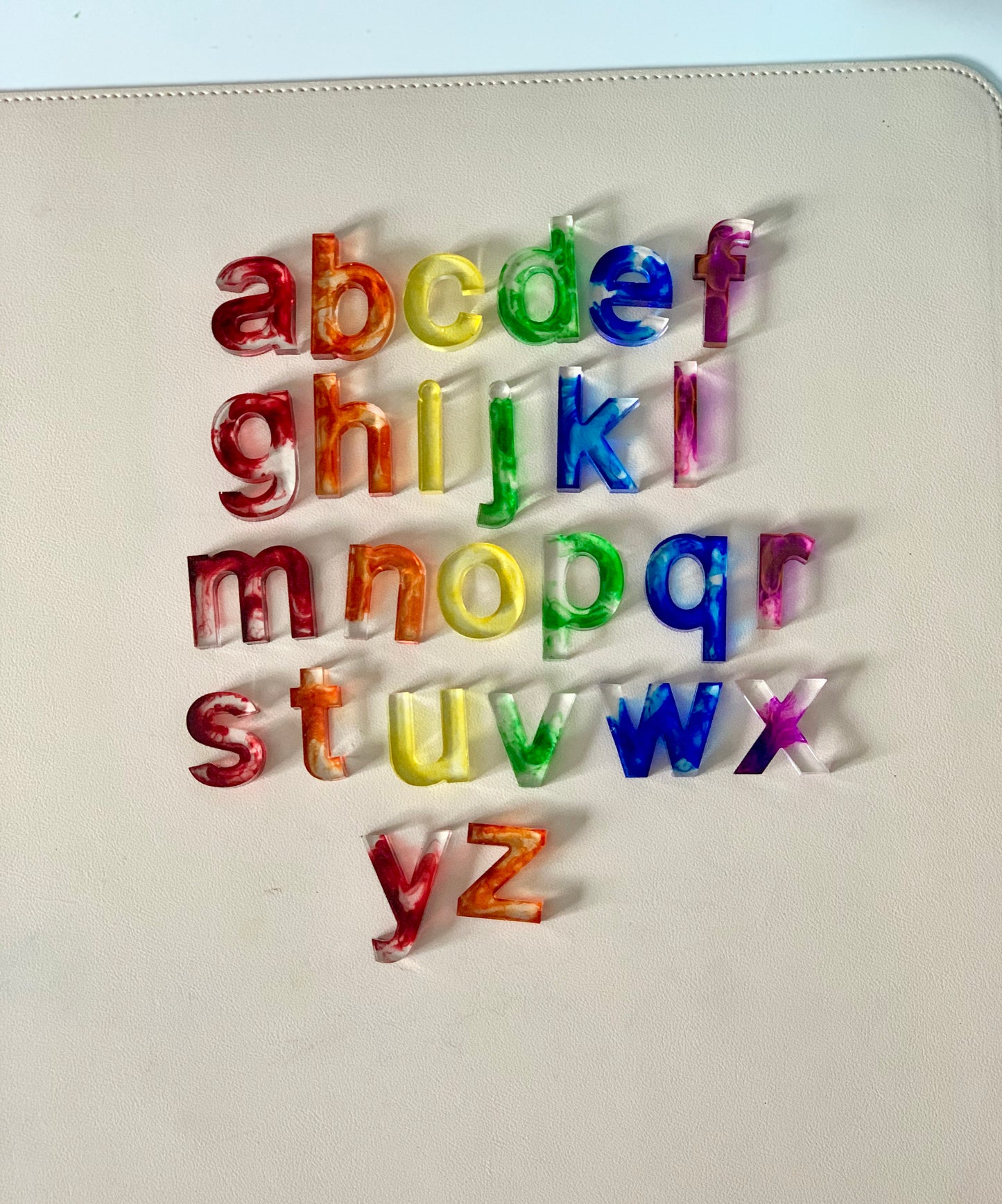 Rainbow Resin Lowercase Alphabet • Movable Alphabet Set • Fits Resin Letter Flisat Insert