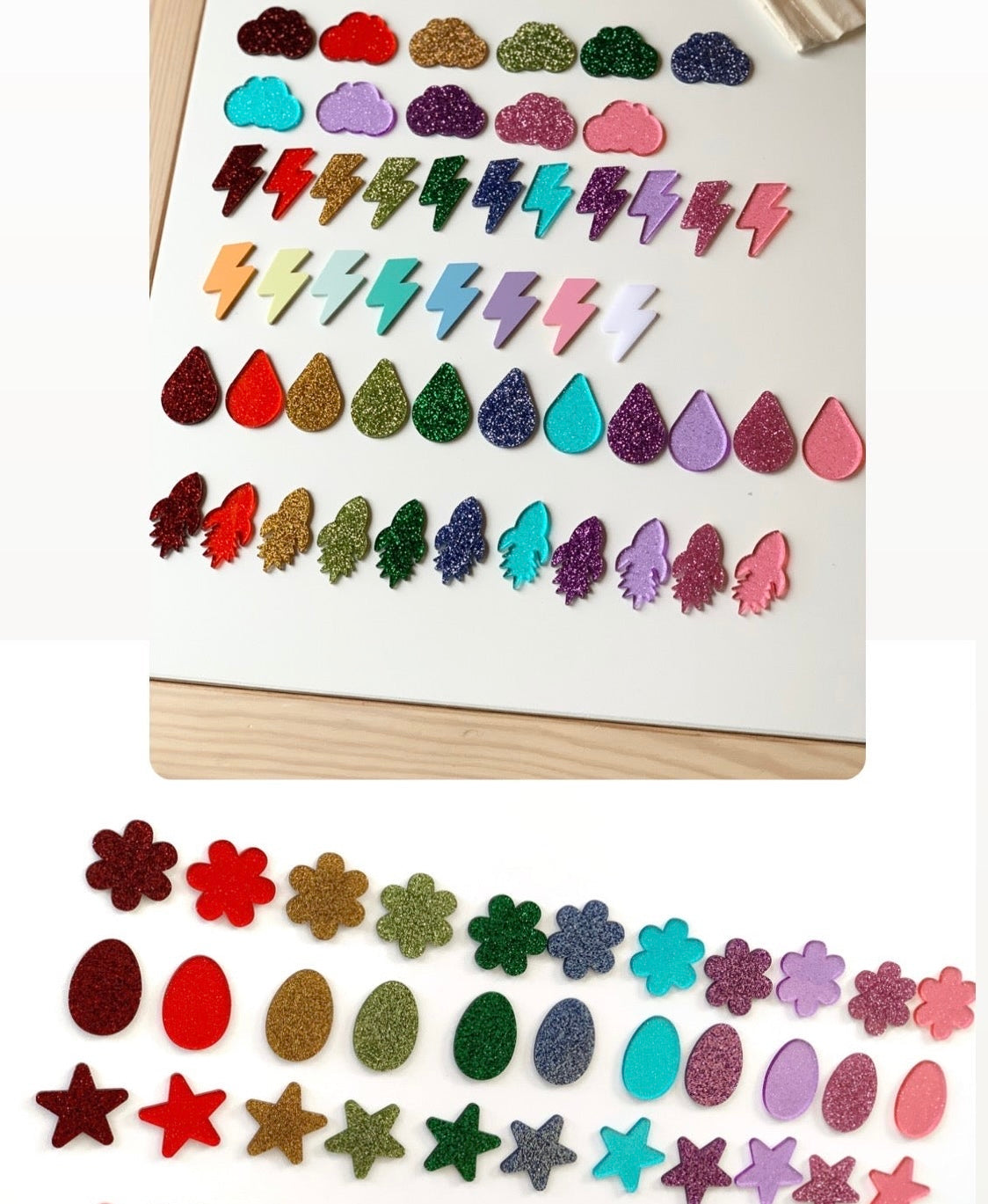 Little Dry Erasables — Glitter Mini Acrylic Shapes / Loose Parts