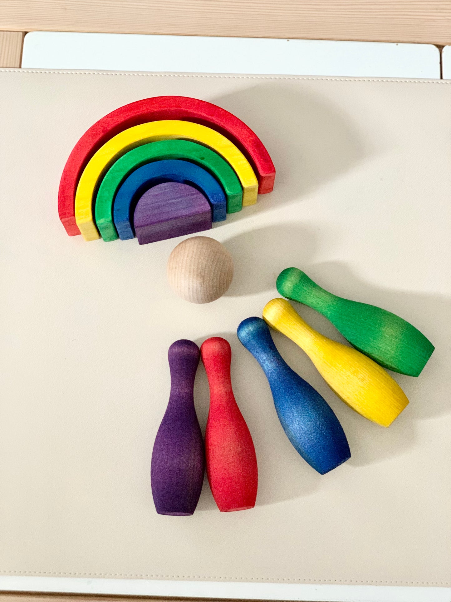Ready to Ship Naturally Dyed Rainbow and Wooden Bowling Pins