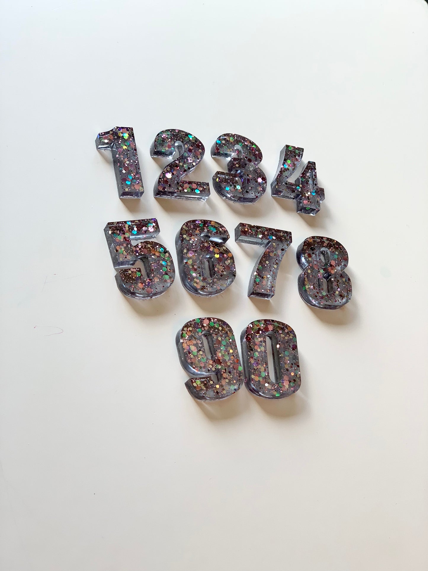 Black Sparkle Resin Numbers • Movable Numerical Set