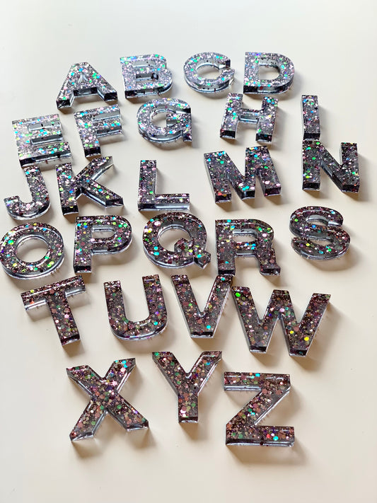 Black Sparkle Resin Uppercase Alphabet • Movable Alphabet Set • Fits Resin Letter Flisat Insert