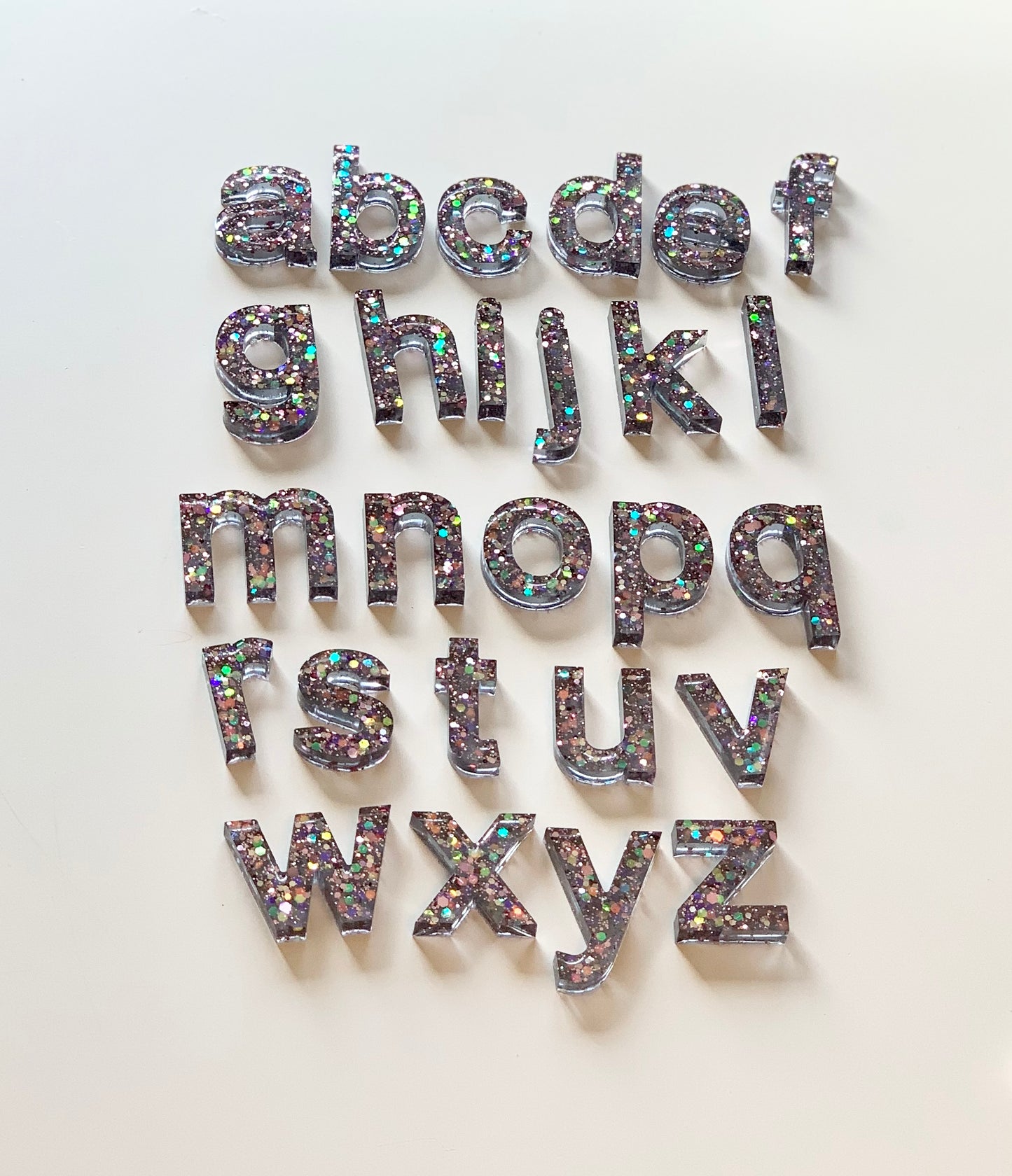 Black Sparkle Resin Lowercase Alphabet • Movable Alphabet Set • Fits Resin Letter Flisat Insert