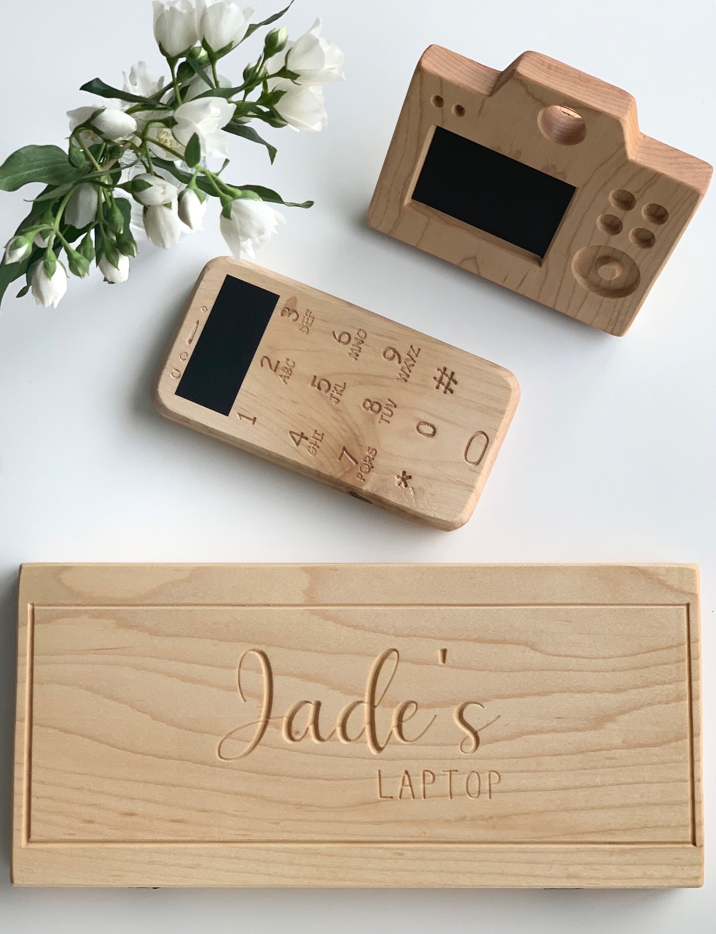 Wooden Laptop Toy Computer with Chalkboard