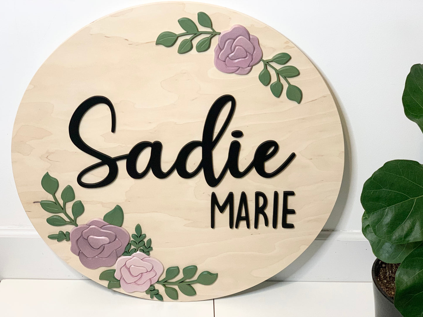 3D Round Floral Name Sign