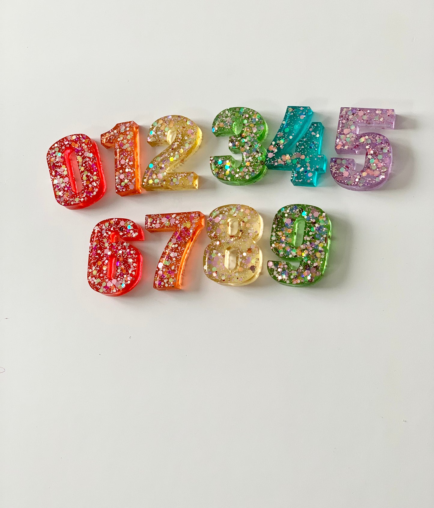 Rainbow Glitter Resin Numbers • Movable Numerical Set • Fits Flisat Insert