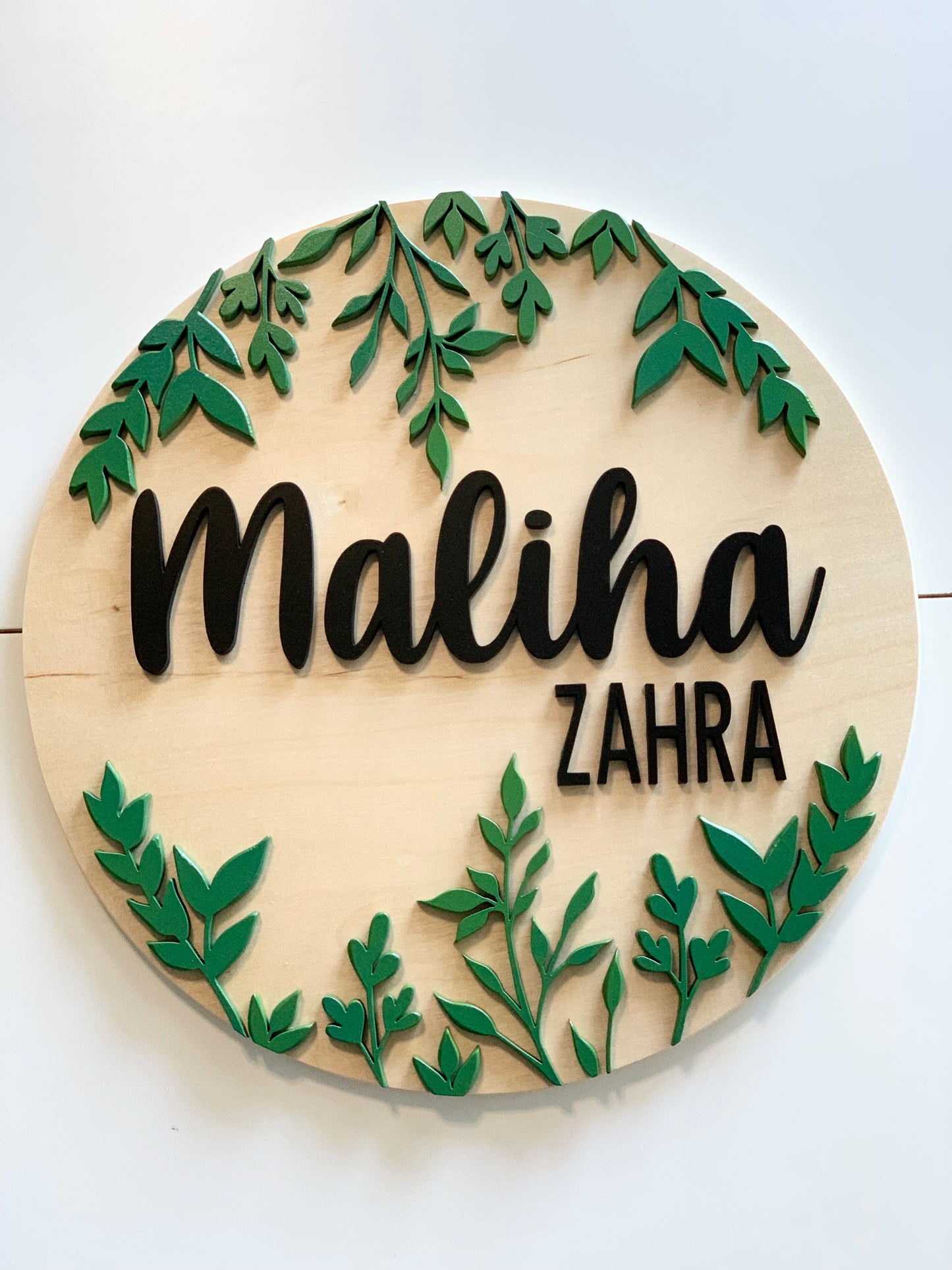 3D Round Greenery Name Sign