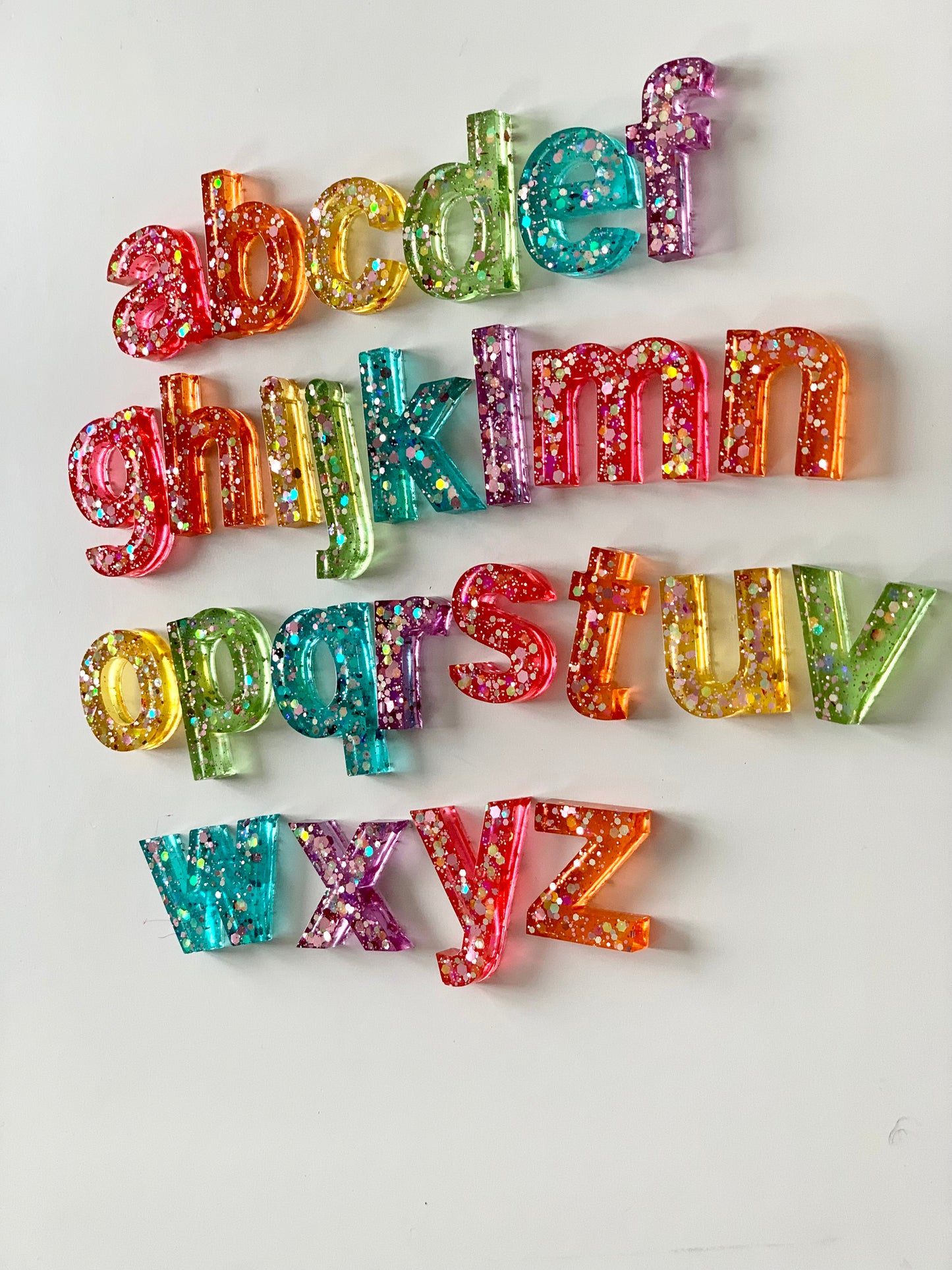 Rainbow Glitter Resin Lowercase Alphabet • Movable Alphabet Set • Fits Resin Letter Flisat Insert