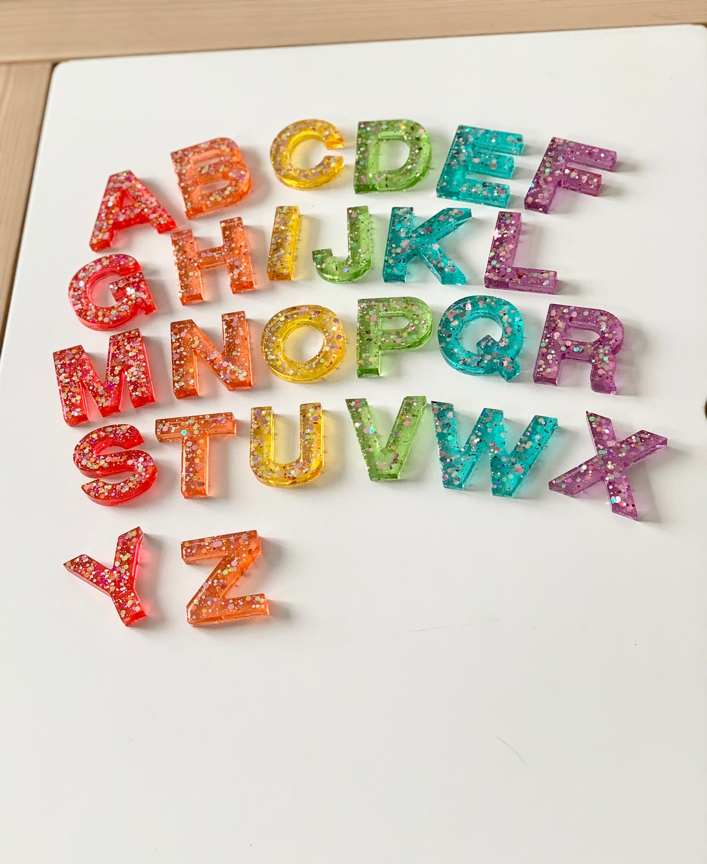 Rainbow Glitter Resin Uppercase Alphabet • Movable Alphabet Set • Fits Resin Letter Flisat Insert