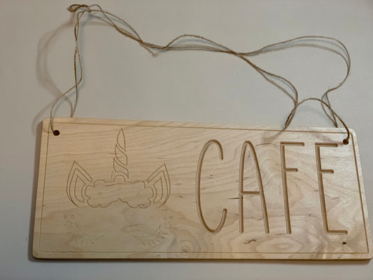 Unicorn Cafe Engraved Sign on String