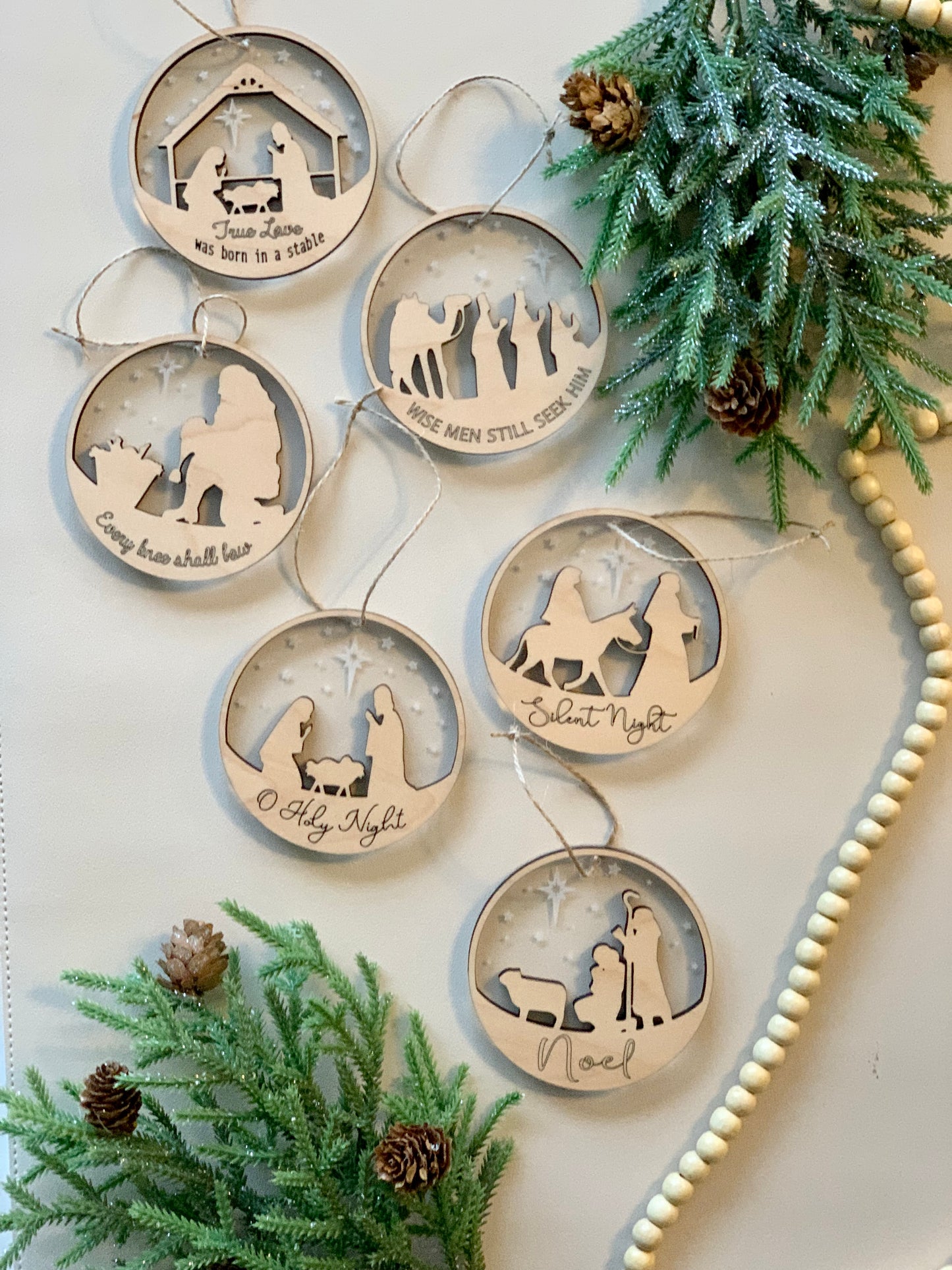 Two Layer Wood & Acrylic Nativity Christmas Ornaments