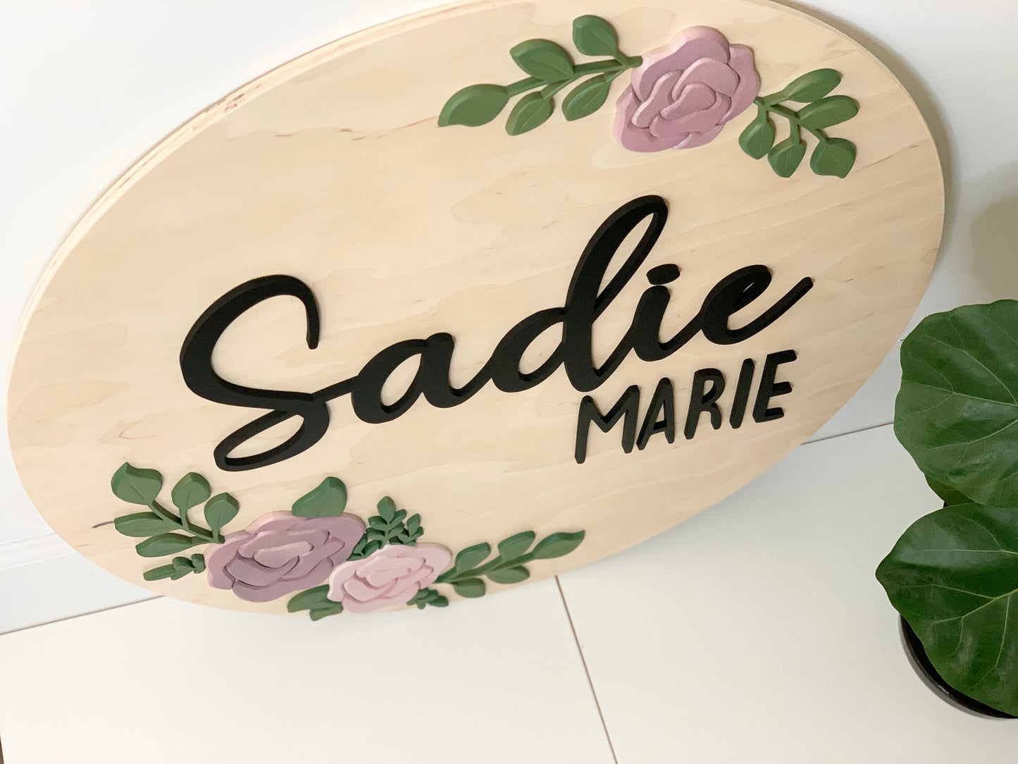 3D Round Floral Name Sign