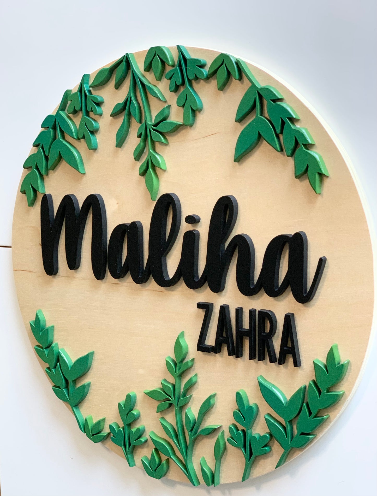 3D Round Greenery Name Sign
