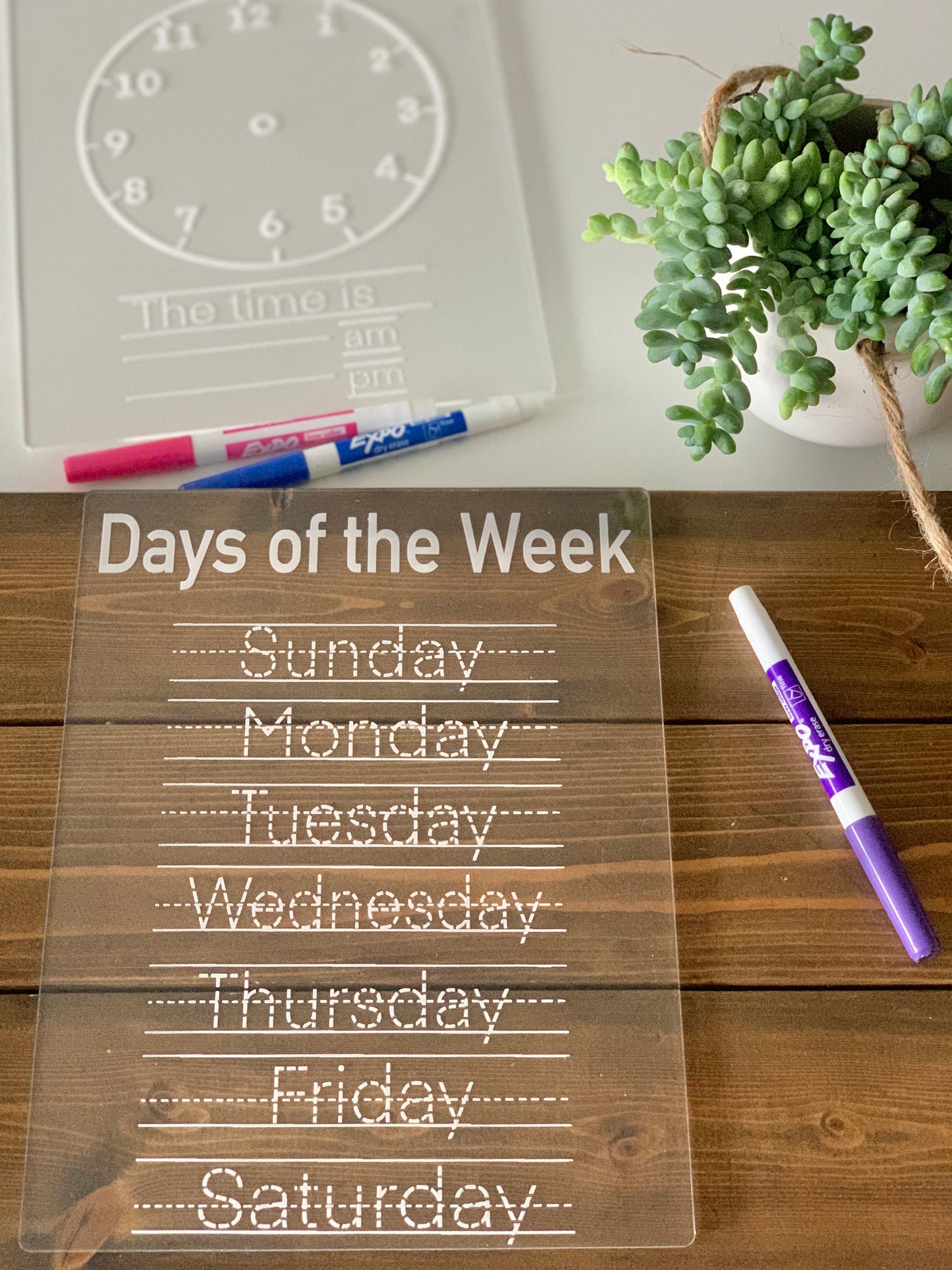 Days of the Week Acrylic Dry Erase Board