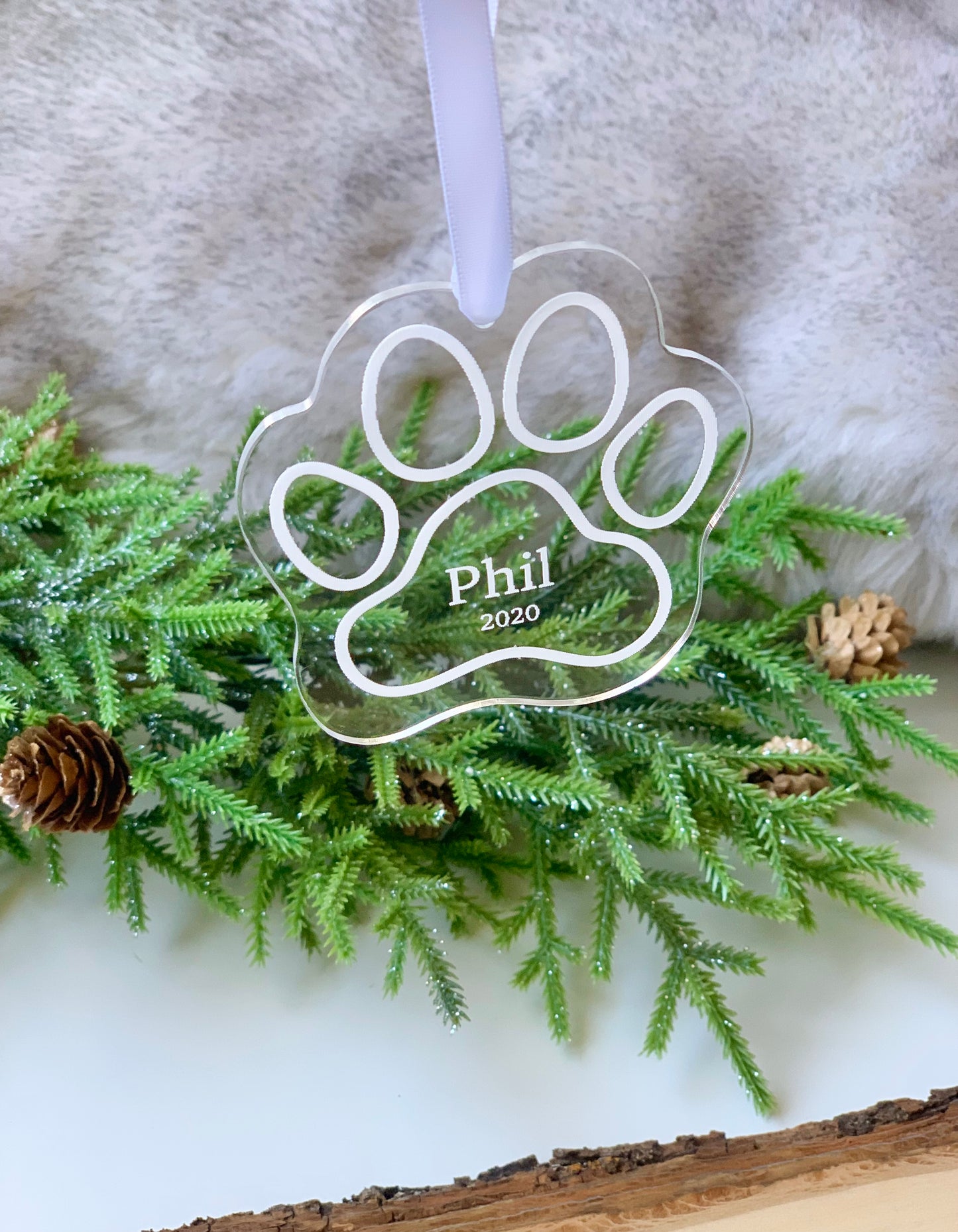 Acrylic Paw Print Pet Christmas Ornament / Memorial Ornament