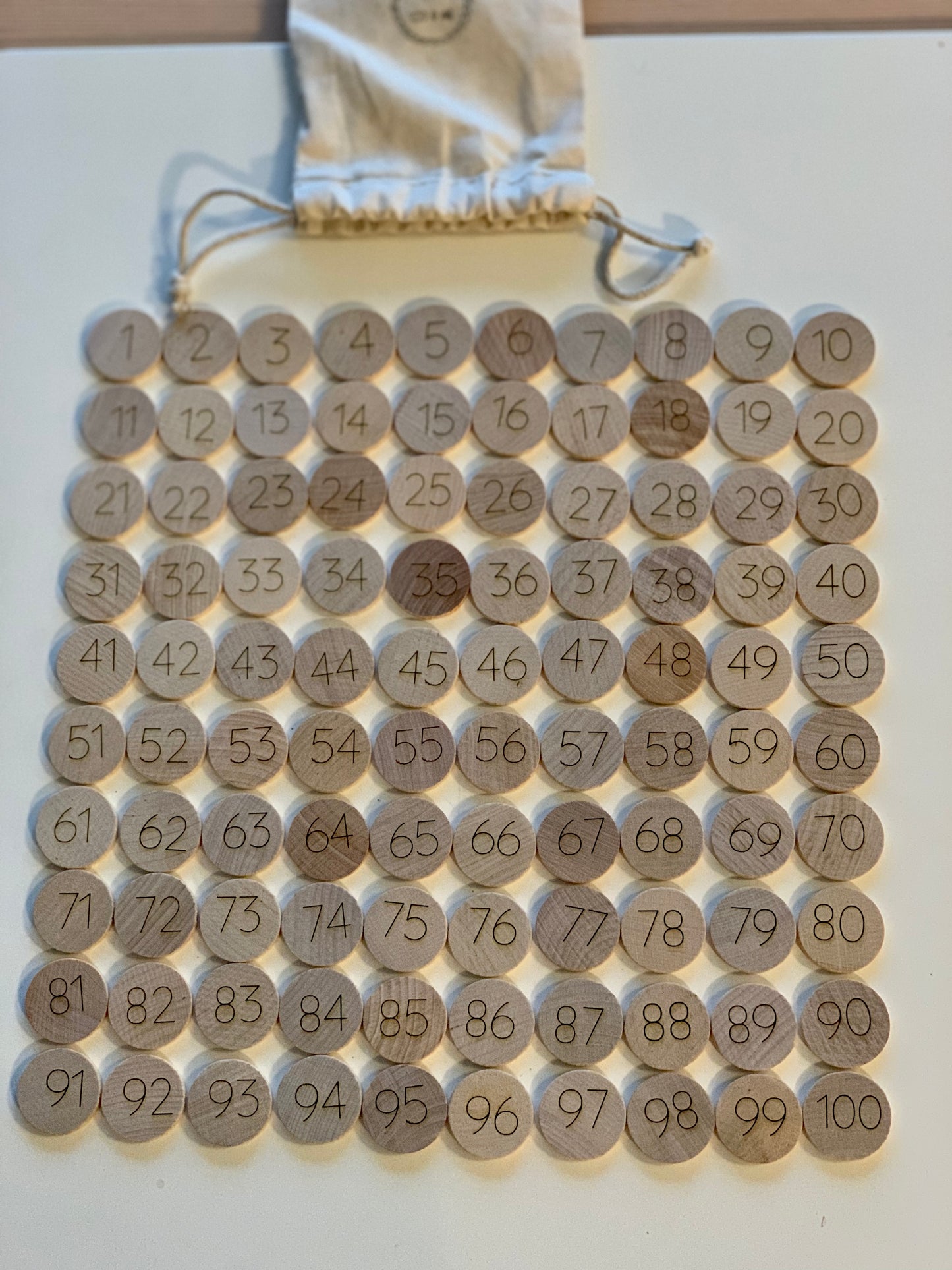 Mini Wood 1-100 One Hundred Number Discs